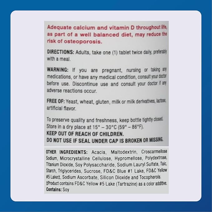 Major Oyster Shell Calcium with Vitamin D3 500 mg / 5 mcg (200 IU) - Calcium Supplement - 60 Tablets