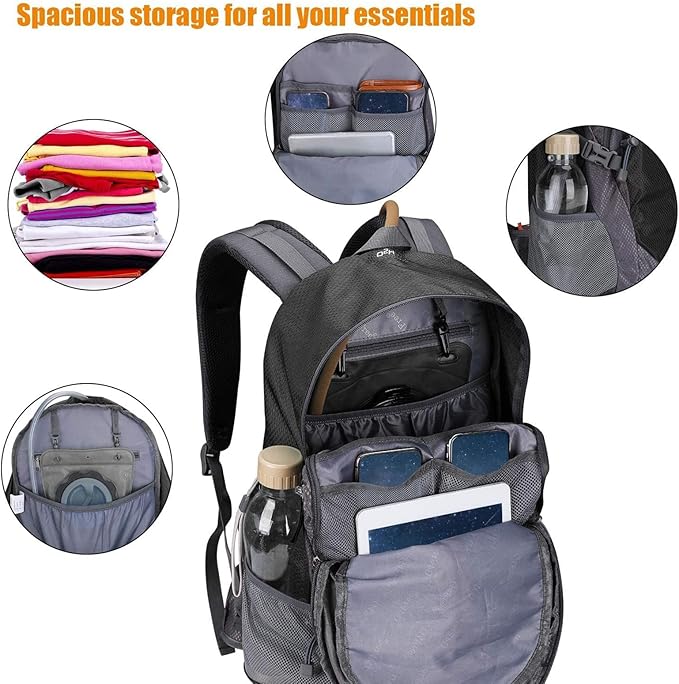 G4Free 35L Hiking Backpack Water Resistant Outdoor Sports Travel Daypack Lightweight with Rain Cover for Women Men (Black)