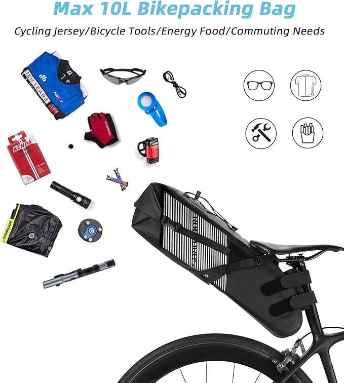 ROCKBROS Bikepacking Bag Waterproof Bike Saddle Bag Large Capacity Bikepacking Seat Bag Road Mountain Bike Seat Bag Max 10L