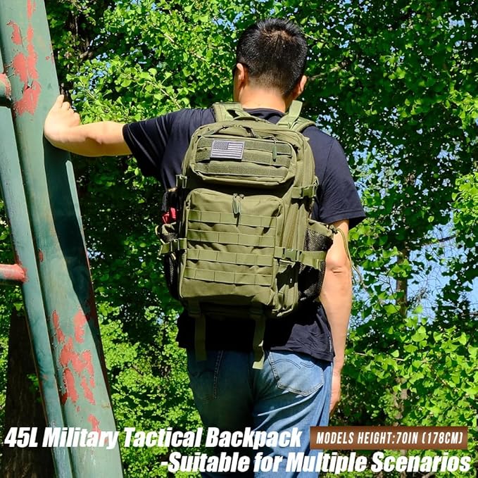 Military Tactical Backpack 45L Large Tactical Backpack for Men, Hiking Rucksack With Bottle Holder