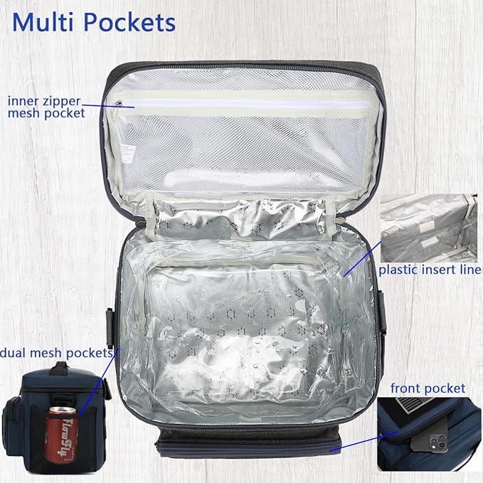 FlowFly Lunch Bag, Insulated Cooler, Thermal Lunch Box Tote with MOLLE/PALS Webbing, Adjustable Padded Shoulder Strap, for Tactical Men Women Adults and Boys Girls Kids (Cyan, Large)