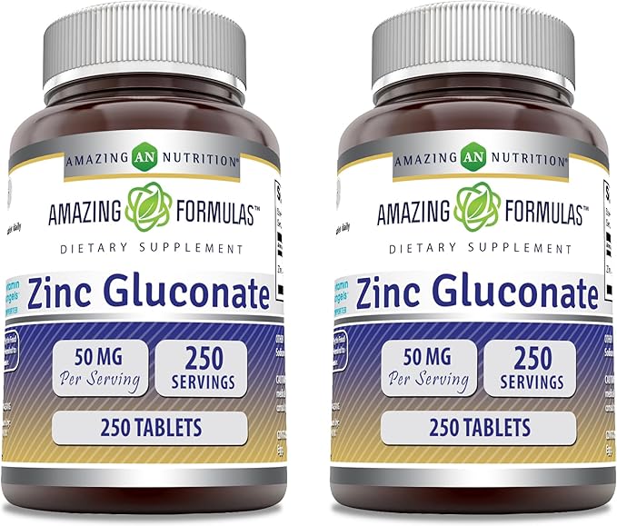 Amazing Formulas Zinc Gluconate Supplement | 50 Mg Per Serving | Tablets | Non-GMO | Gluten-Free | Made in USA (250 Count) | Pack of 2