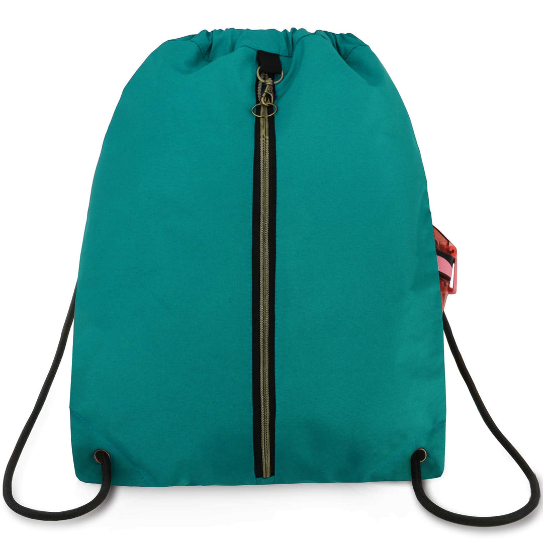 BeeGreen Teal Drawstring Backpack with 3 Zipper Pocket and 2 Inside Pouch，19.2 "x 15" Large Sports Gym Drawstring bag Draw String Bags Pack