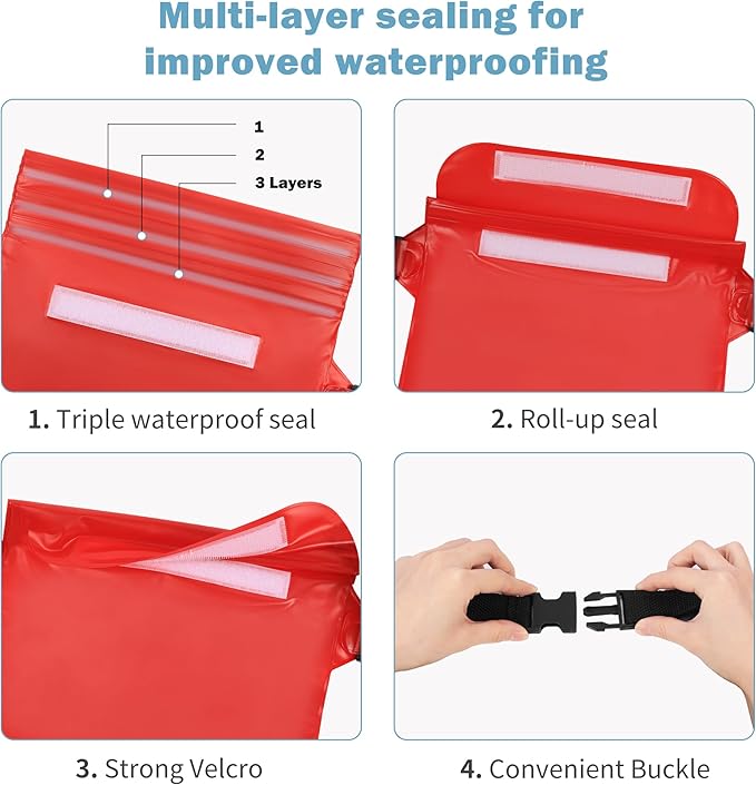 2-Pack Waterproof Pouch with Adjustable Waist Strap, Waterproof Dry Bag, Keeps Cell Phones and Valuables Safe and Dry, Perfect for Kayaking, Beach, Camping and Swimming (Black)
