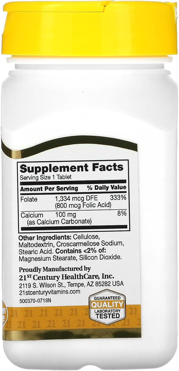 21st Century 800 mcg Folic Acid Tablets, Assorted, 180 Count