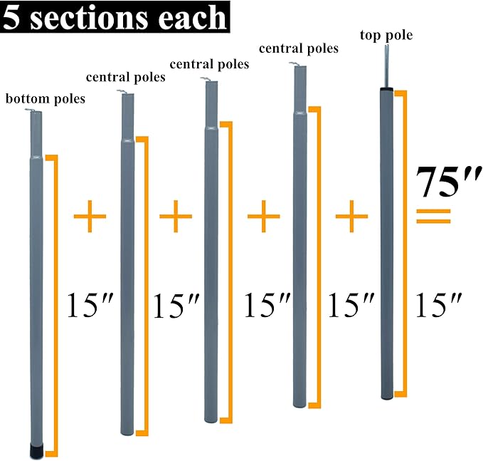 Adjustable Tent Poles Steel Rods for Tarp Canopy Camping Replacement Set of 2 (Grey)