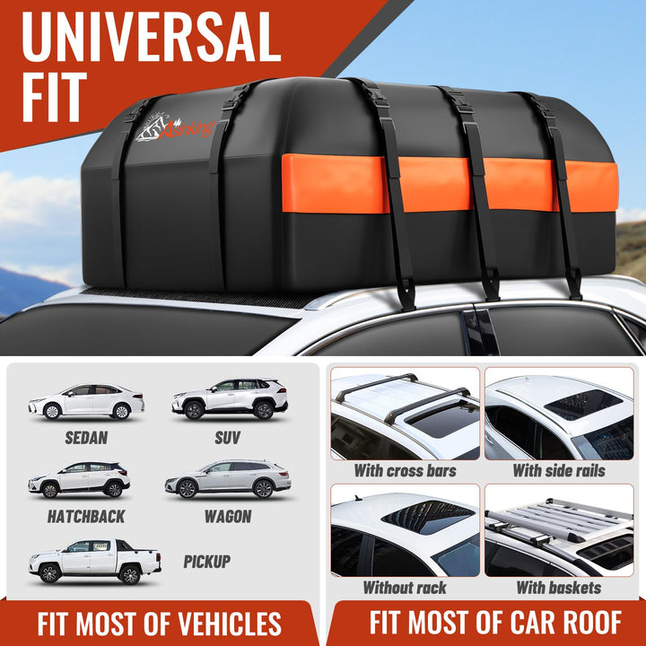 Car Rooftop Cargo Carrier Bag, Asinking 22 Cubic Feet Waterproof Tear-Resistant Car Roof Bag for All Vehicle with/Without Racks - Non-Slip Mat, 6 Door Hooks, 2 Extra Straps, Luggage Lock