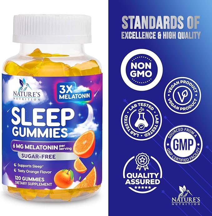 Melatonin Sleep Gummies Sugar Free - 6 mg Natural Melatonin Sleep Gummies for Adults, Extra Strength Sleep Gummy Supplements, Occasional Sleeping Support Supplement, Gomitas para Dormir - 120 Gummies