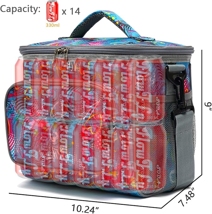 FlowFly Insulated Reusable Lunch Bag Adult Large Lunch Box for Women and Men with Adjustable Shoulder Strap,Front Zipper Pocket and Dual Large Mesh Side Pockets,Heart