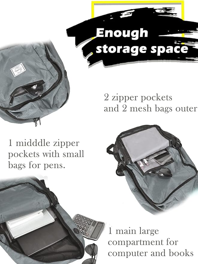 25L Lightweight Packable Backpack Handy Water Resistant Foldable Bag for Travel Camping Outdoor (Gray)