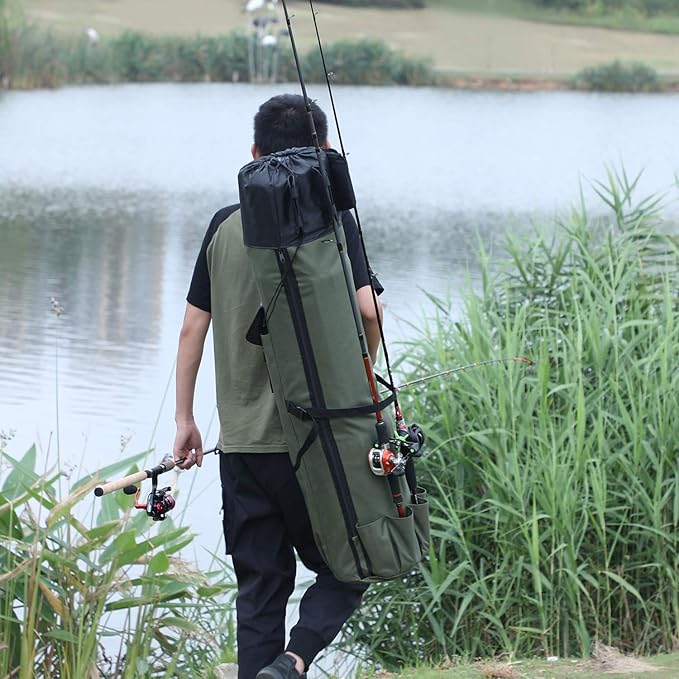 Sougayilang Folding Fishing Rod Case Organizer Pole Storage Bag Rod Reel Tackle Carrier Fishing Rod Bag Fishing Case