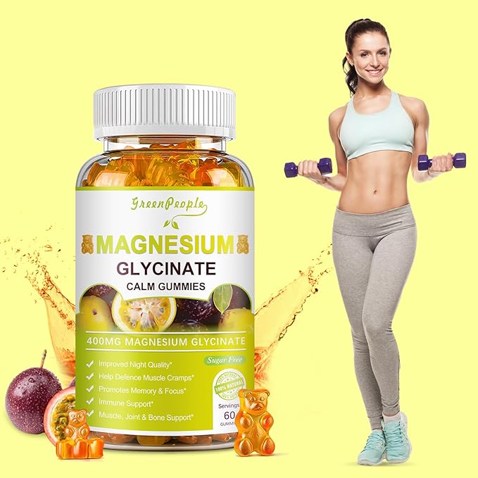Magnesium Glycinate Gummies 400mg - Sugar Free Magnesium Potassium Supplement with Magnesium Malate, Vitamin D, B6, and CoQ10 for Calm Support & Sleep for Adults - Passion Fruit Gummies