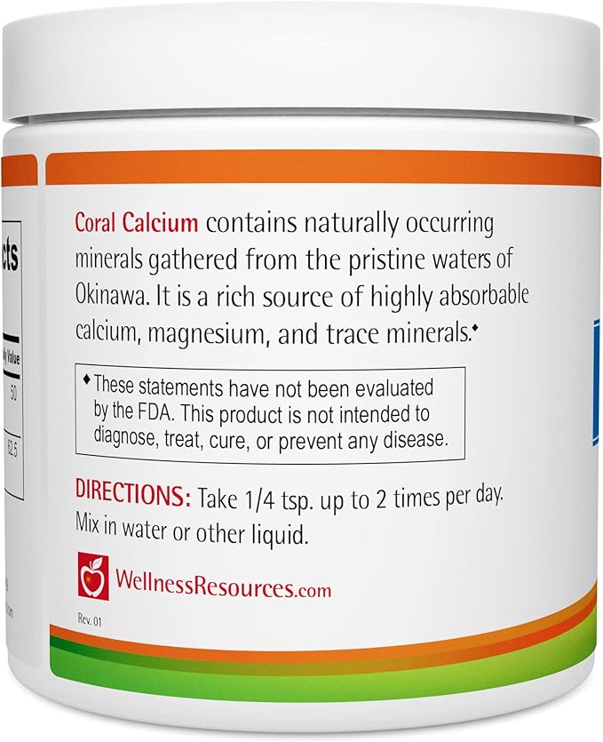 Coral Calcium Powder, Marine Grade, Natural 2:1 Calcium to Magnesium Ratio (500mg, 60 Servings)