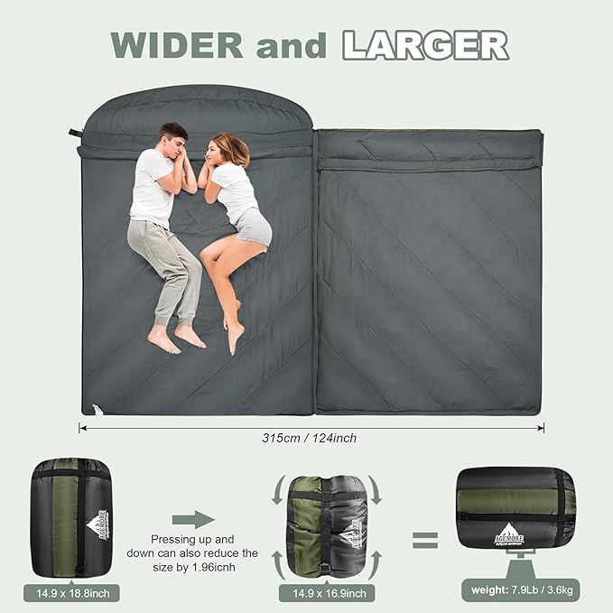 AGEMORE Sleeping Bag for Adults, Double and Single Size, Lightweight Portable Camping Sleeping Bag with Draft Tubes, Fit for Warm & Cold Weather Camping Hiking Backpacking Or Traveling