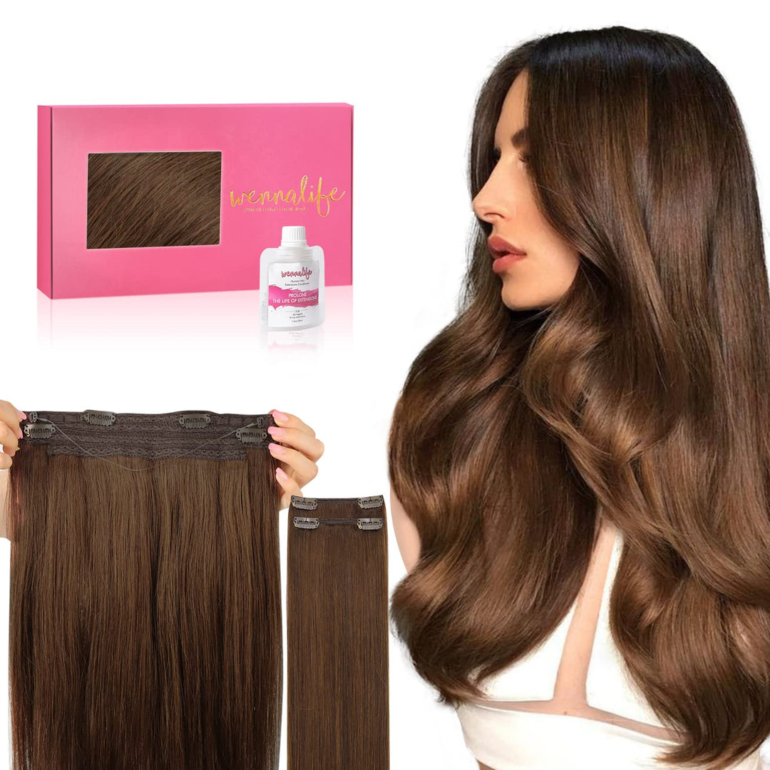 Wennalife Wire Hair Extensions (Increase 50% Lifespan) Real Human Hair 14 Inch 105G Chocolate Brown Remy Real Hair Extensions In