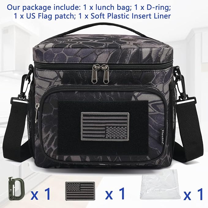 FlowFly Tactical Lunch Bag Large Insulated Lunch Box Cooler Tote for Men, Women with MOLLE/PALS Webbing(Typhon, Medium)