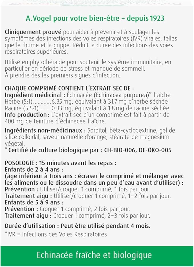 A.Vogel Echinaforce Junior Chewable Tabs | Organic Echinacea Tabs | Cold and Flu Symptoms Relief | Immune System Support | Children 2+ | 90Tabs