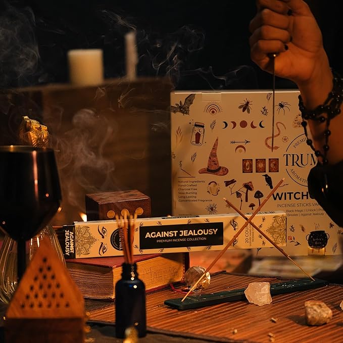 Witchcraft Incense Sticks - Total 120 Insence-Sticks (20 Insense x 6 Inscents) - for Wiccan Witches Brew Wicca Witch Voodoo Spell Pagan Black Magic Protection Against Jealousy + Burner Holder