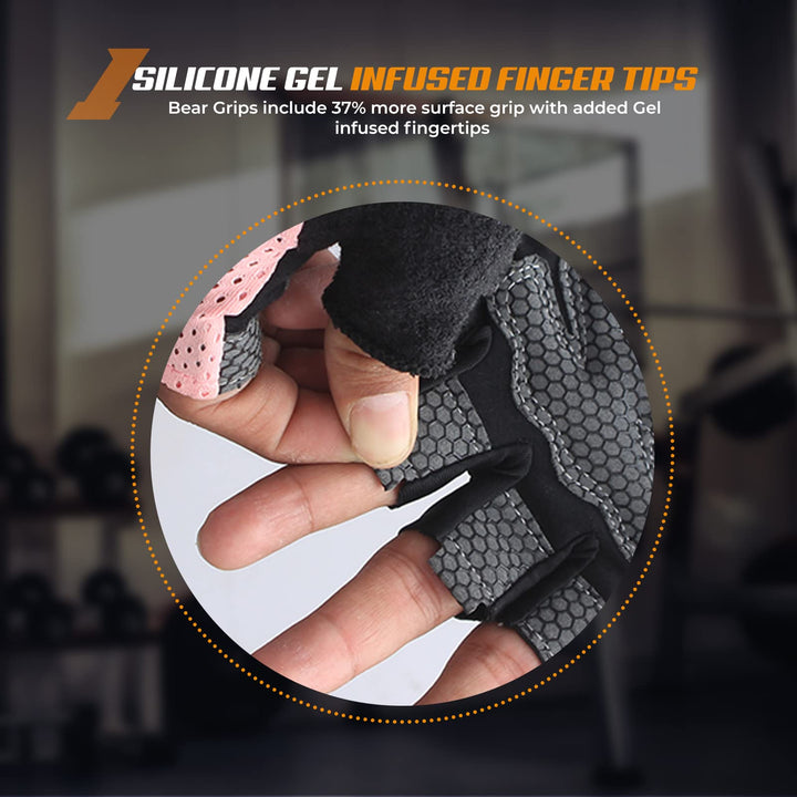 Bear Grips Weight Lifting Gloves for Men & Women | Half Finger Lifting Gloves | Full Finger Workout Gloves for Men | No Finger Exercise Gloves l Compression Weightlifting Gloves | Gym Gloves for Men