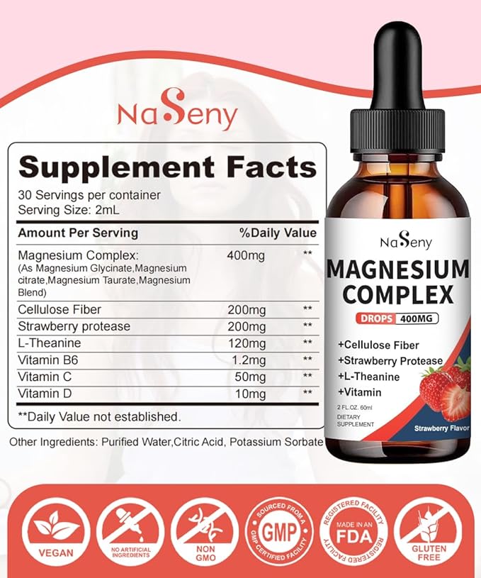 Liquid Magnesium Glycinate,Magnesium Drop for Kids 400mg Liquid Magnesium Complex Hight Absorption Bone Health,Relaxation (2PCS)