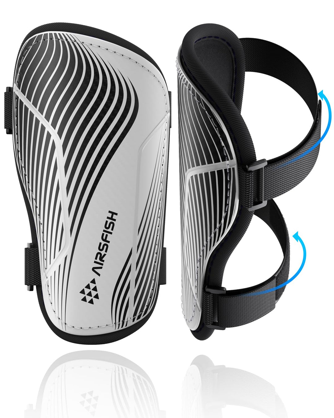Shin Guards Soccer Kids Youth, CE Certified AirsFish Shin Guard Protection Gear for 2-18 Years Old Boys Girls Teenagers High Impact Resistant Comfortable 1 Pair (Light Grey+Black Wave, XX-Small)