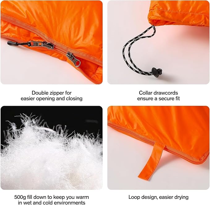 ShinHye Ultralight Sleeping Bag for Adults - 500g Premium Duck Down Waterproof & Compressible, 3 Season Backpacking Camping 40-59℉, Compact Lightweight Sleeping Bag with Compression Sack