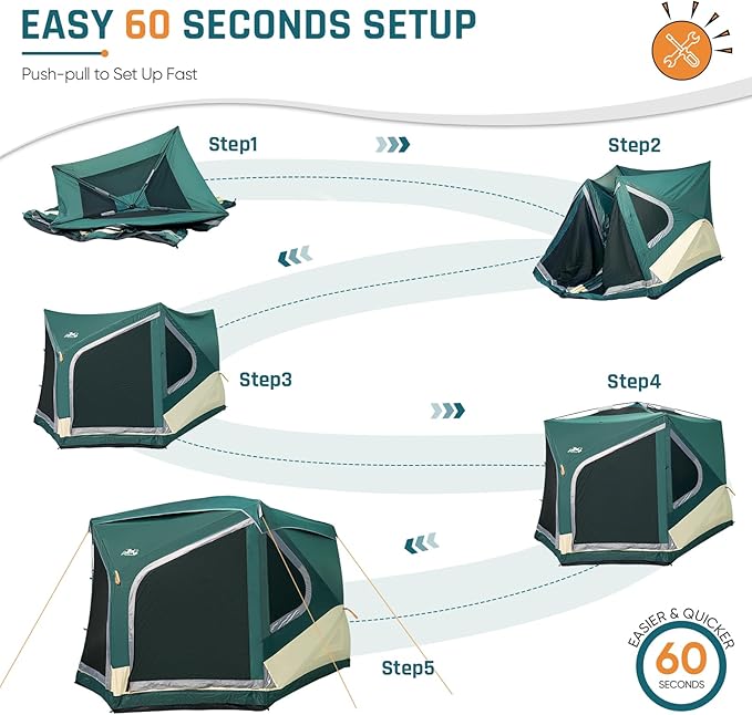 4/6/8 Person Instant Cabin Tent, Easy 60 Second Setup Family Tents for Camping, Pop up Camping Tent, Large Waterproof Tents for Outdoor Camping, Spacious Interior, Upgraded Ventilation