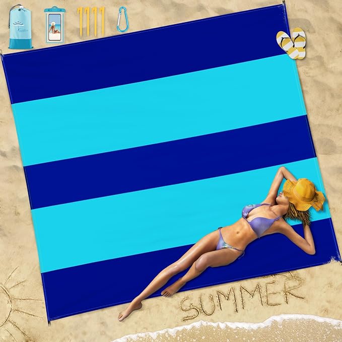 Beach Blanket Sandproof Waterproof 78''×81''1-5 Adults Oversized,Compact Lightweight Durable Beach Mat for Travel Camping Hiking Picnic Blanket