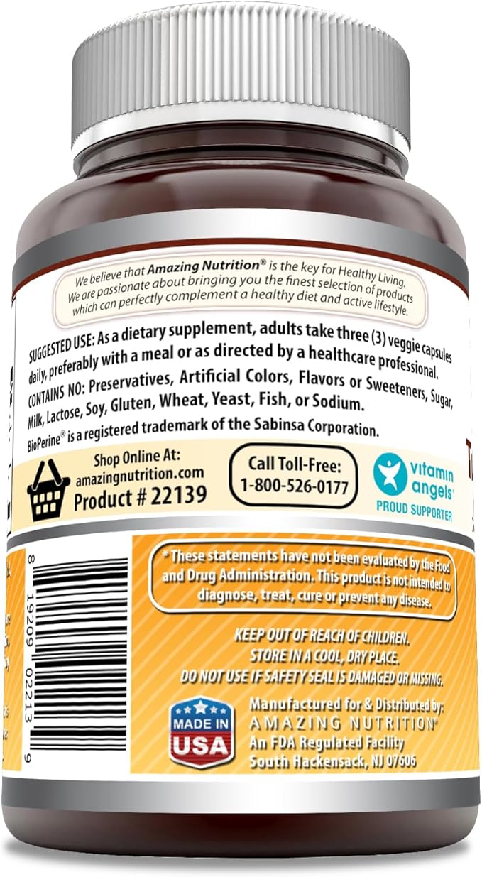 Amazing Formulas Turmeric Curcumin with Bioperine Supplement | 2250 Mg per Serving | Veggie Capsules | Non-GMO | Gluten-Free | Made in USA (1 Pack, 90 Count)