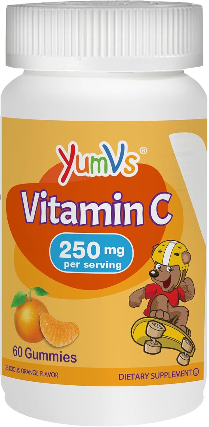 YUM-V's Vitamin C Chewable Jellies (Gummies) for Kids, Orange Flavor; Daily Dietary Supplement for Children, Kosher/Halal, Gluten-Free (60 Count)