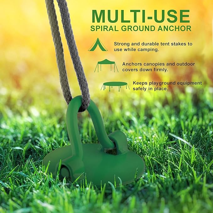 7Penn Ground Anchors Screw in 4 Pack - 16 Inch Green Spiral Dog Leash Ground Anchor Tie Down - Heavy Duty RV Canopy Stakes for High Wind Camping Tents with 475 lbs Pull Force