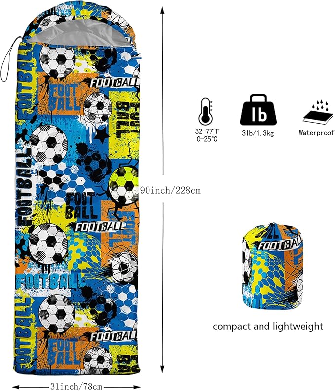 AILONEN Cartoon Fox Camping Sleeping Bag for Boys Girls Adults,Lightweight & Waterproof,3 Season Warm & Cold Weather,Portable,Kawaii Fox Printed Sleeping Bag,Traveling,Camping,Hiking