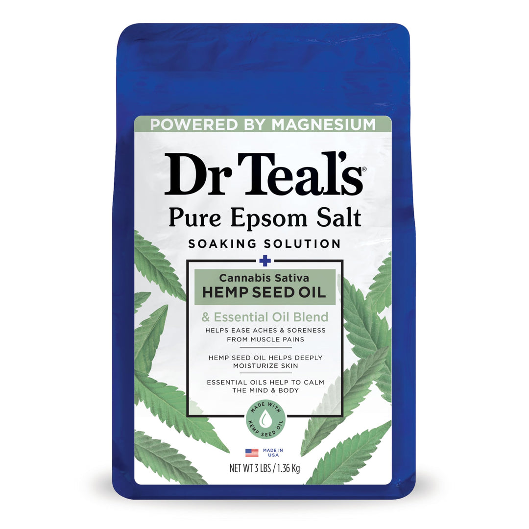 Dr Teal's Epsom Magnesium Salt Soak, Cannabis Sativa Hemp Seed Oil, 3 lbs