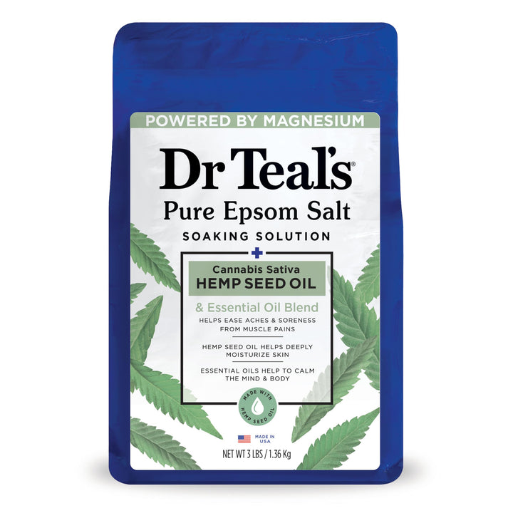 Dr Teal's Epsom Magnesium Salt Soak, Cannabis Sativa Hemp Seed Oil, 3 lbs