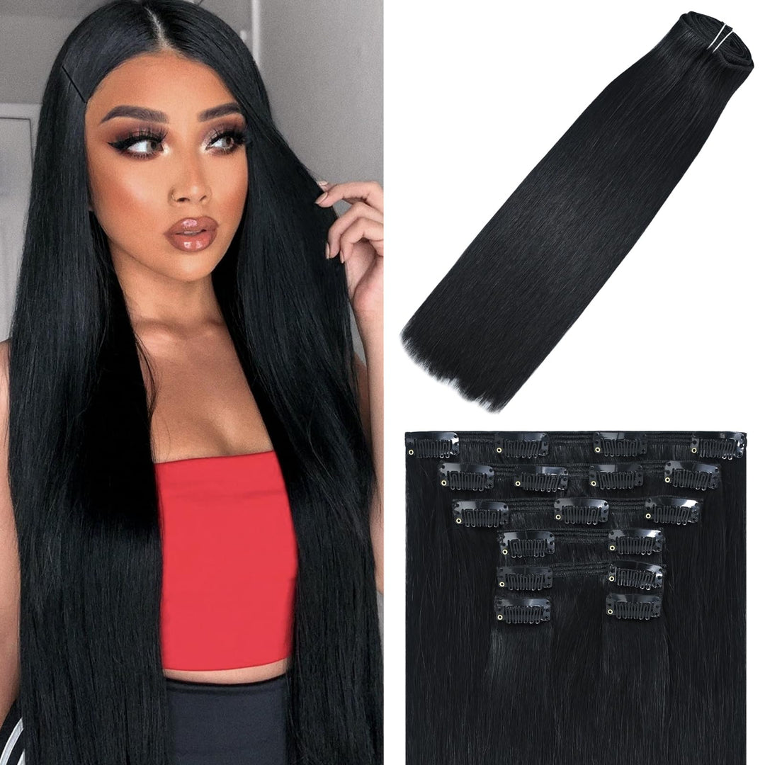 Windtouch Clip In Hair Extensions Real Human Hair Black Hair Extensions #1 Jet Black Soft Hair Extensions Clip Ins (120G 14Inch