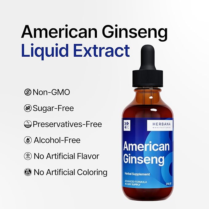 American Ginseng Liquid Extract - Ginseng for Energy, Cognitive Performance & Focus - Immune System and Vitality Support Liquid Tincture (American Ginseng)