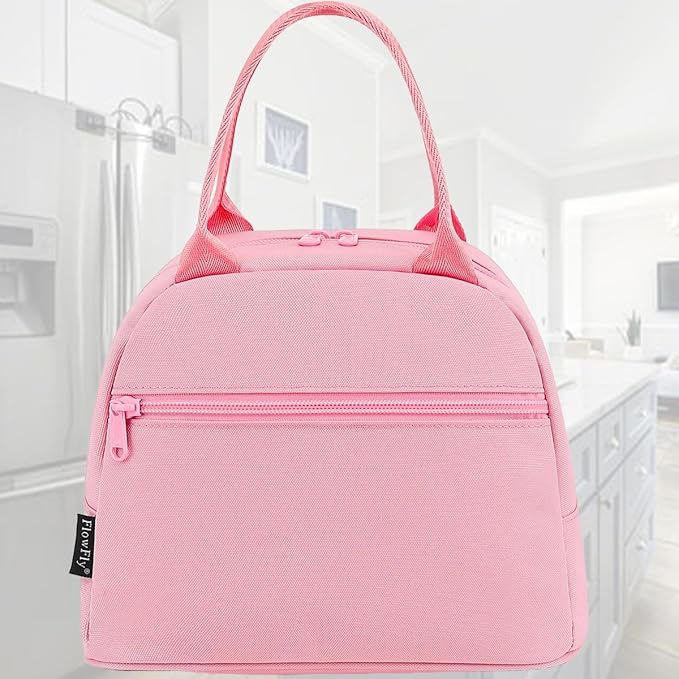 FlowFly Lunch Bag Tote Bag Lunch Organizer Lunch Holder Insulated Lunch Cooler Bag for Women/Men,Pink, LB002-PK07