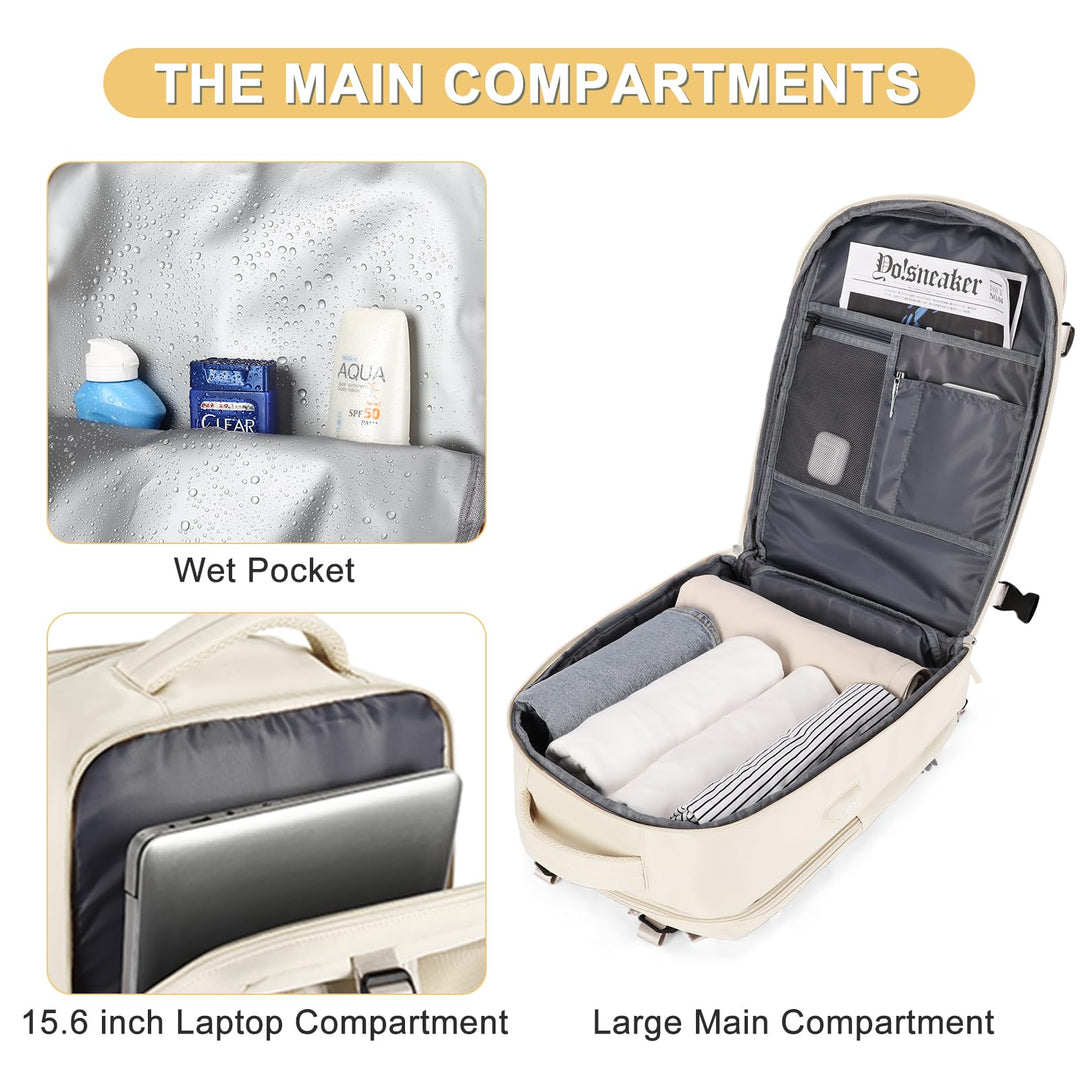 coofay Beige Travel Backpack For Women Men Airline Approved Personal Item Backpack For Airlines Carry On Backpack Flight Approved Waterproof Backpack For Traveling On Airplane Weekender Travel Bag