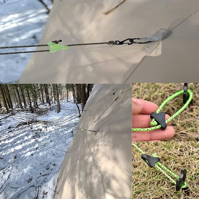 20 Pack Tent Rope Tensioner Buckles Tightener Fastener Fluorescent Canopy Guyline Cord Buckle Adjustment Triangle Fixing Pull Stopper for Outdoor Camp Mountain Camping Backpacking