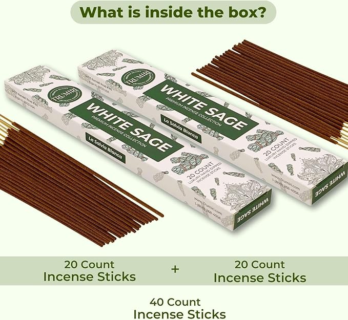 White Sage Incense Sticks for Cleansing - Total 40 Insence-Sticks - Dual Pack of 20 Insense - Inciensos - Inscents - Natural Non Toxic Ingredients - Incents - Incence - Inscense - Insents