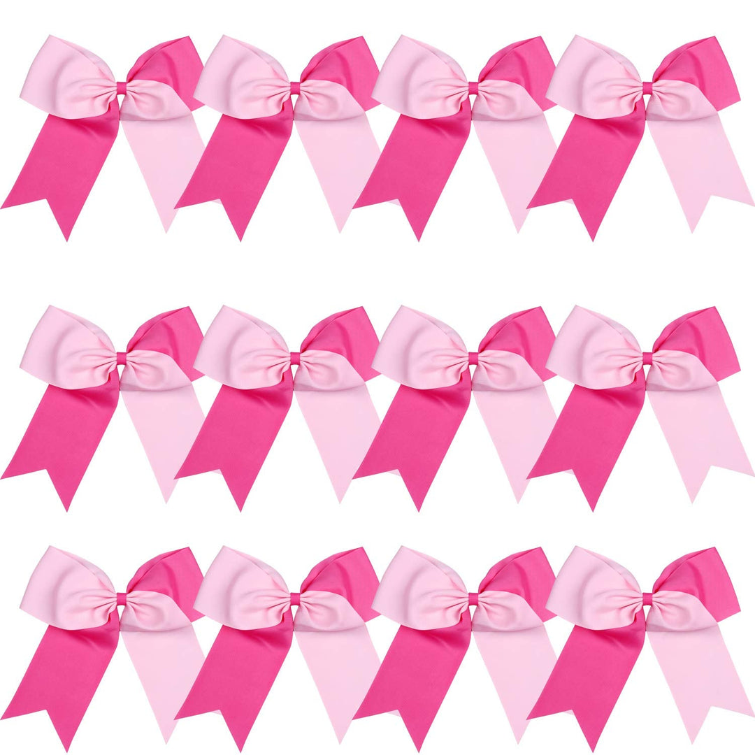 8 Inch 2 Colors Jumbo Cheerleader Bows Ponytail Holder Cheerleading Bows Hair (Pink/Hot Pink)