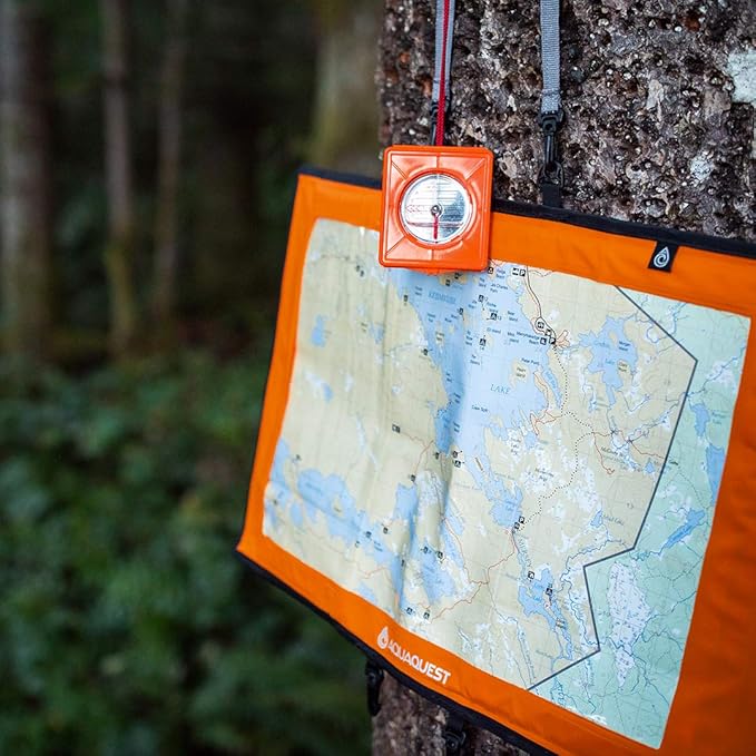 AquaQuest Trail Map Case - 100% Waterproof Document Dry Bag Holder with Clear Window & Lanyard - Black, Yellow, Orange, Blue or Green