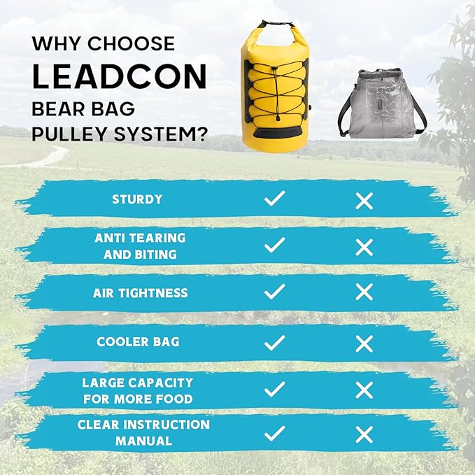 20L Bear Food Bag Kit for Hiking Storage System with Pulley, Ropes, Clips,and Rock Pouch, IPX 6 Grade Waterproof Leakproof Bear Bag