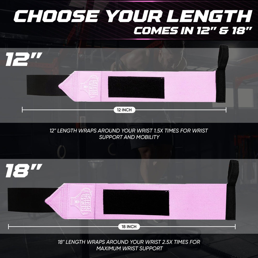 Bear Grips Extra Strength Gym Wrist Wraps for Weightlifting | 2 Wrist Wraps Per Pack | 12" & 18" | Unisex Fitness Accessory for Men & Women