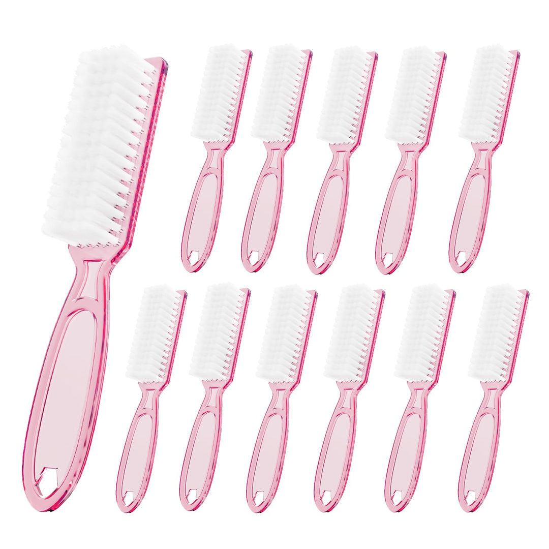 SQULIGT 12 Pcs Handle Grip Cleaning Brushes, Hand Fingernail Nail Scrub Manicure Brush Pedicure Brush, Use for Toe and Nails Cleaning (Clear Pink)
