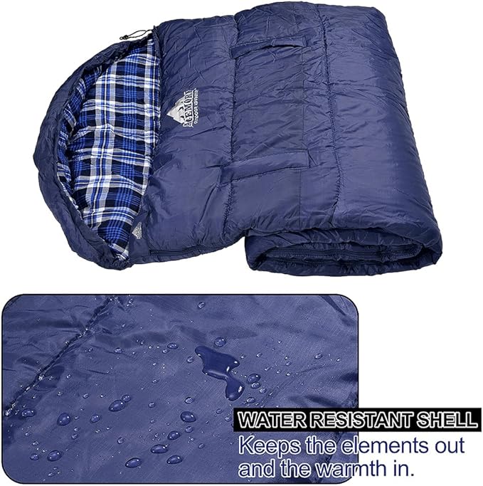 AGEMORE Cotton Flannel Sleeping Bag XL for Camping, Envelope Sleeping Bags for Adults 91"X35", Great for 3-4 Season Traveling, Hiking & Outdoor Activities, Waterproof Comfort with Compression Sack