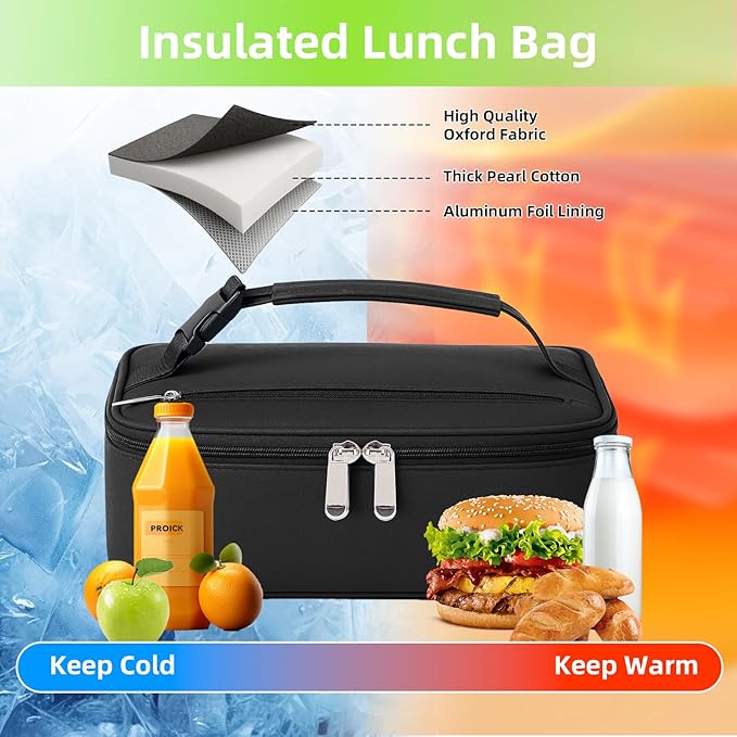 Small Lunch Box Insulated Lunch Bag for Women Men, Bento Kids Lunch Box, Compact Portable Thermal Meal Cooler Bags with Buckle Handle for Work & School, Black 5L
