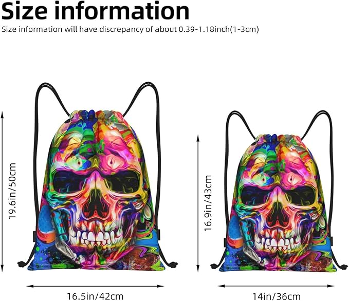 Colorful Skull Drawstring Backpack, Halloween Drawstring Bag, Theme Party Masquerade Decorations Sack String Bag Cinch Waterproof Sackpack for Sport Gym