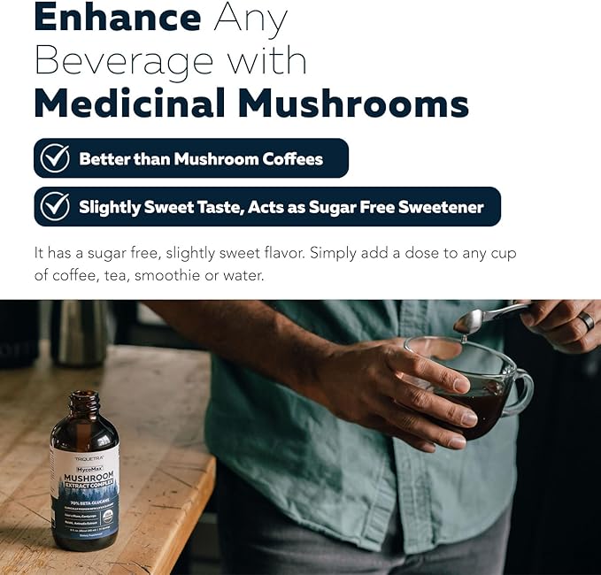 MycoMax Mushroom Complex - 70% Beta Glucans, Max Potency Mushroom Supplement, US Grown + Ultrasonic Extraction - Lions Mane, Cordyceps, Reishi & More - Promotes Cognition, Immunity, Energy - 8 oz.