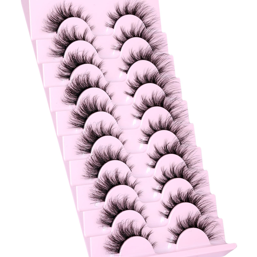 False Eyelashes Cat Eye Strip Lashes Fluffy False Lashes D Curl Faux Mink Lashes Wispy Lash Extension Thin Band 3D Volume Eyelashes 10 Pairs Pack by zanlufly